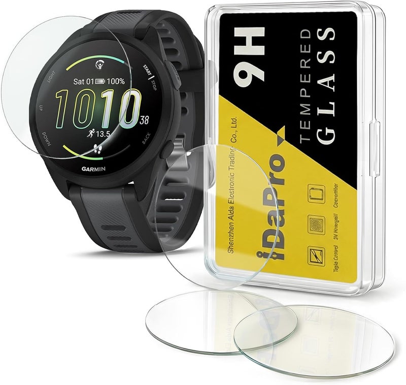 iDaPro [4Pcs Screen Protector for Garmin Forerunner 165 / Forerunner 165 Music,Tempered Glass,9H Hardness,Anti-Scratch,Anti-Bubble,Easy Installation - Image 1